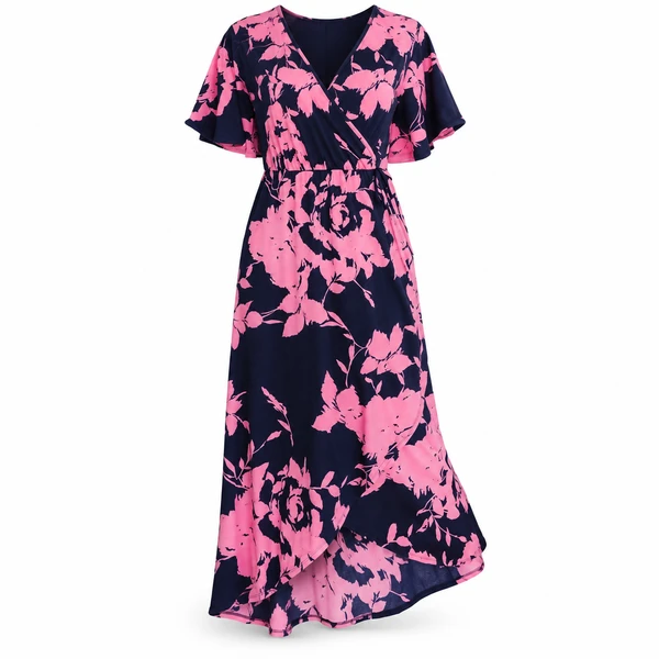 Cheer Me Up Floral Maxi Dress In Navy/pink