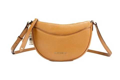 Michael Kors Dover Small Luggage Pebbled Leather Half Moon Crossbody Bag Women’s Purse