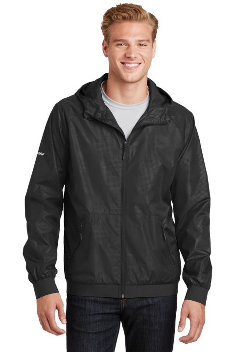 Sport-Tek Men’s Embossed Hooded Wind Jacket. JST53