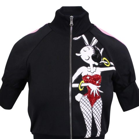 Moschino Couture Side Stripe Zip Up Short Sleeve Jacket – Black