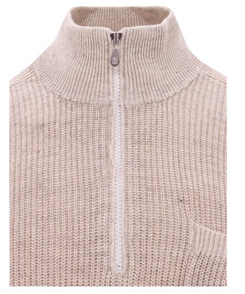 Brunello Cucinelli Men’s Half-Zipped Sweater In Beige