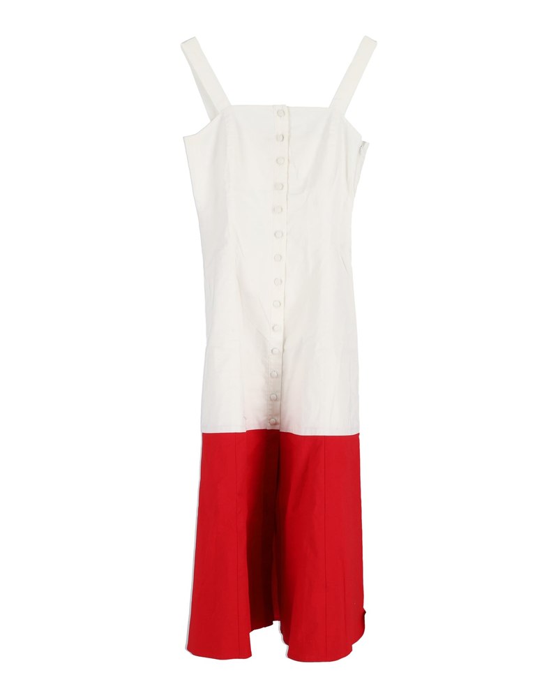Staud Dusk Two-Tone Buttoned Dress in White Cotton