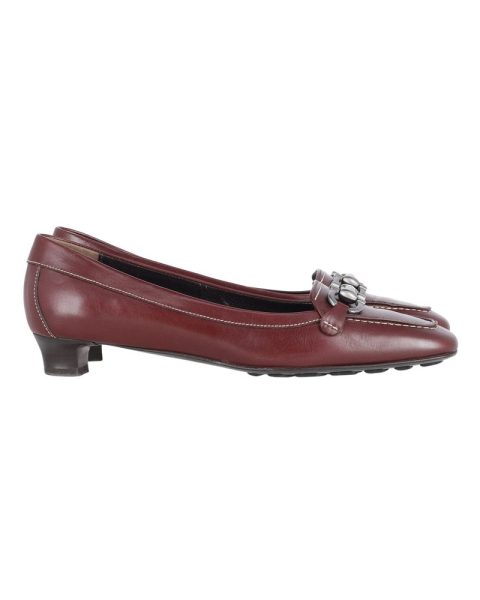 Salvatore Ferragamo Low-Heel Loafers in Burgundy Leather
