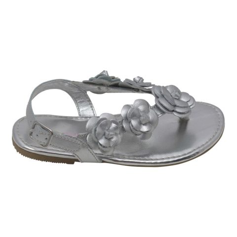 Girls Silver Flower Blossom Accent Buckle Thong Sandals 7-10 Toddler