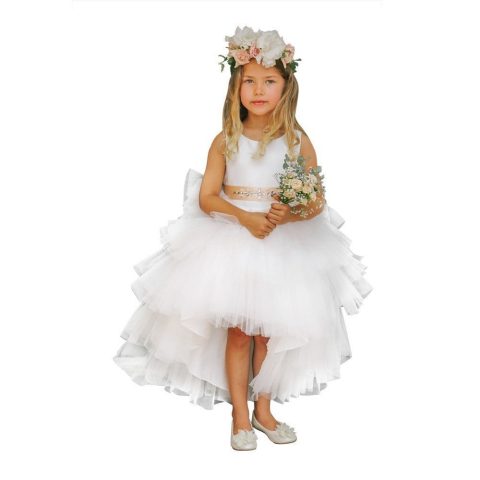 Little Girls White Hi-Low Multi Level Ruffle Tutu Flower Girl Dress 2-6