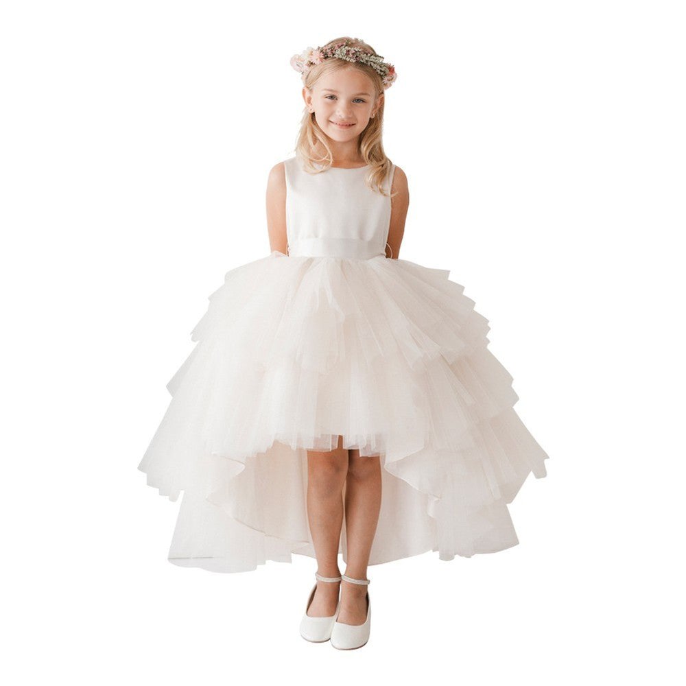 Little Girls Ivory Hi-Low Multi Level Ruffle Tutu Flower Girl Dress 2-6