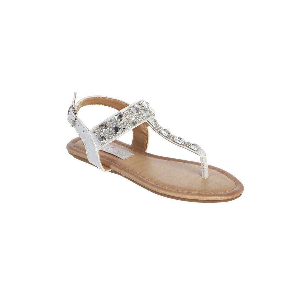 Little Girls White Rhinestone Encrusted Buckle Flip Flop Sandals 6-8 Toddler