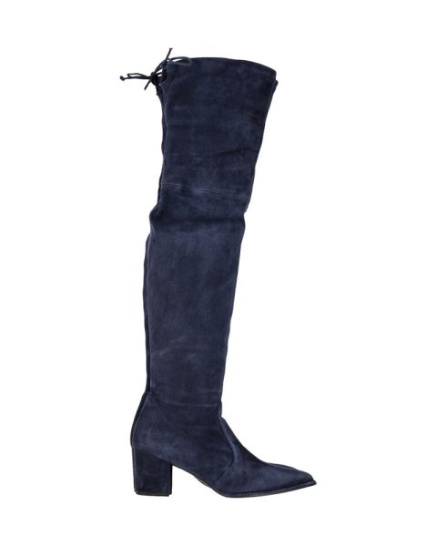 Stuart Weitzman Tieland Knee Boots in Navy Blue Suede