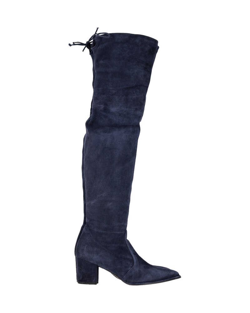 Stuart Weitzman Tieland Knee Boots in Navy Blue Suede