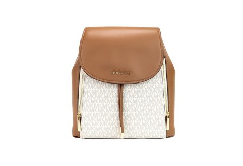 Michael Kors Phoebe Medium ivory Signature PVC Leather Flap Backpack Women’s Bookbag