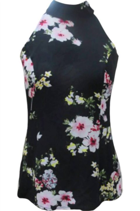 Kerri Floral High Neck Tank Top In Black
