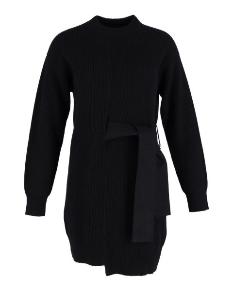 Proenza Schouler Rib-Knit Side-Tie Sweater Dress in Black Wool