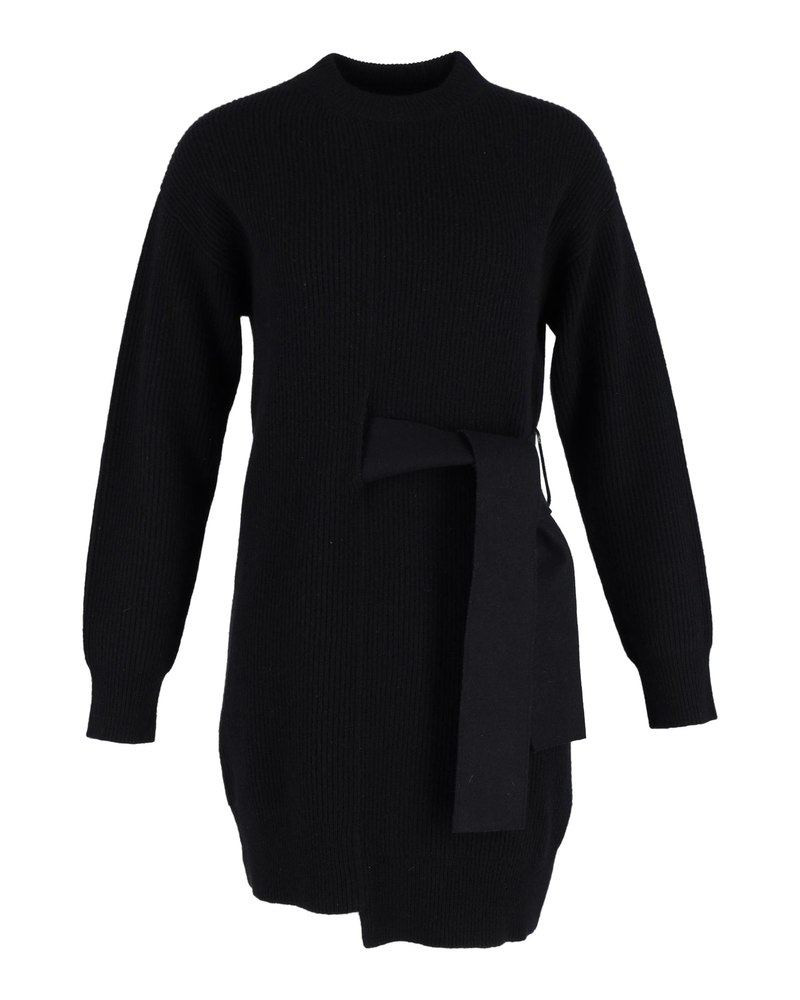 Proenza Schouler Rib-Knit Side-Tie Sweater Dress in Black Wool