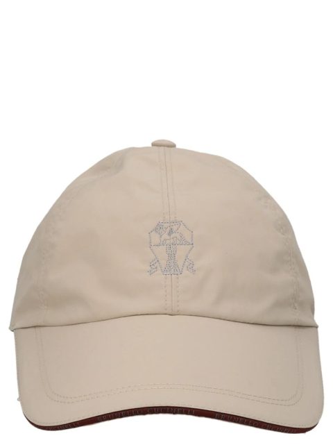 Brunello Cucinelli Logo Embroidered Beige Men’s Hat Red Trimming