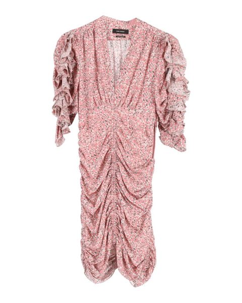 Isabel Marant Andor Floral Ruched-Seam Mini Dress in Pink Silk