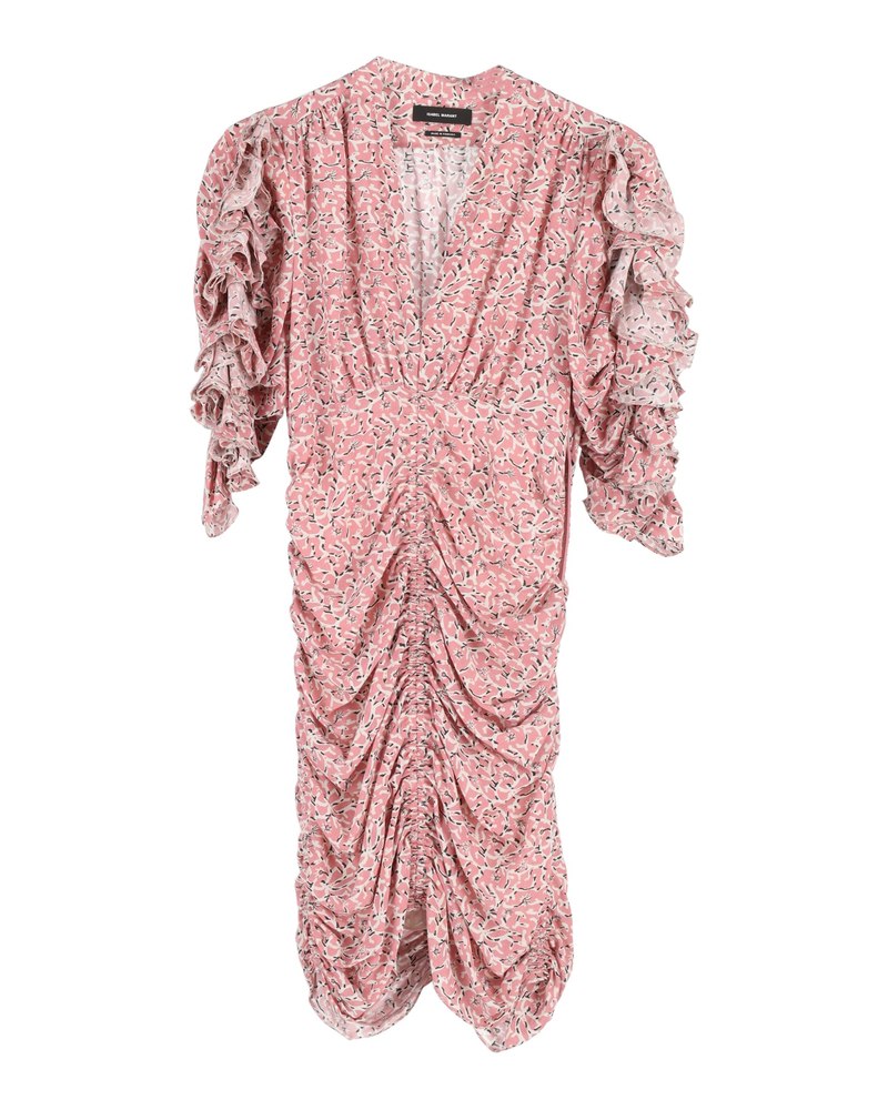Isabel Marant Andor Floral Ruched-Seam Mini Dress in Pink Silk