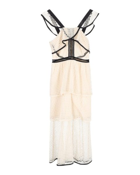 Self-Portrait Tiered Midi Dress in Cream Cotton