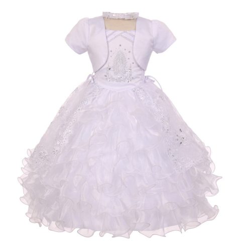 Baby Girls White Rhinestones Virgin Mary Embroidery Baptism Dress 6-12M