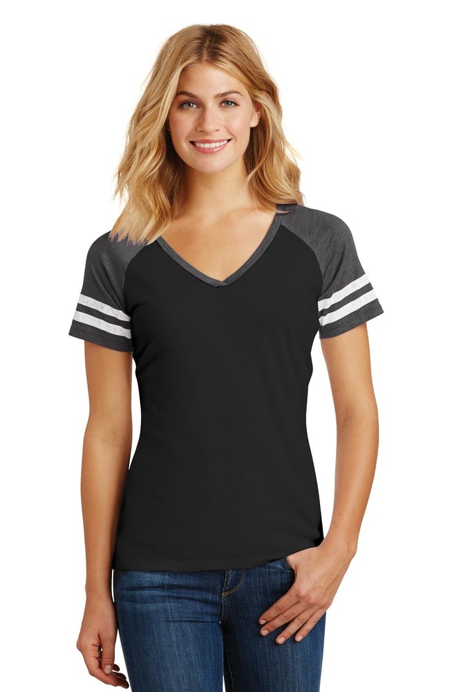 District Women’s Game V-Neck Tee. DM476