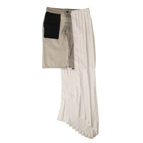 Unravel Project Denim/Asymmetric Panel Jean Skirt – White