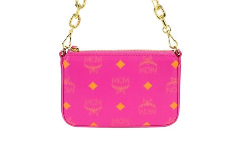 MCM Splash Logo pink pink Smooth Leather Mini Pouch Crossbody Women’s Handbag