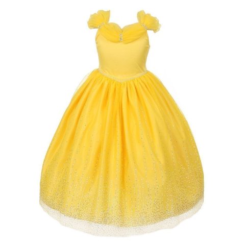 Big Girls Yellow Rhinestones Sparkly Tulle Tiara Princess Dress 8-12