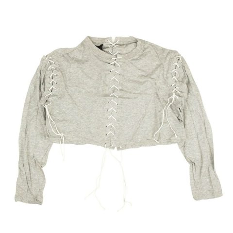 Unravel Project Lace Cropped Long Sleeve T-Shirt – Gray