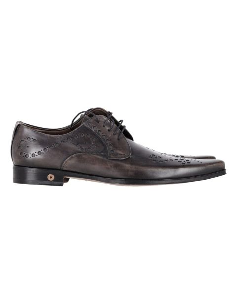 Dolce & Gabbana Perforated Pointed Derby Shoes in Brown Leather