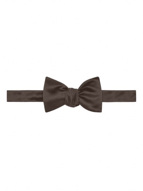 Brunello Cucinelli Cotton Silk Satin Brown Beige Men’s Bow Tie