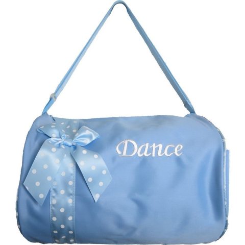 Girls Blue Polka Dot Ribbon Detail “Dance” Embroidery Duffel Bag