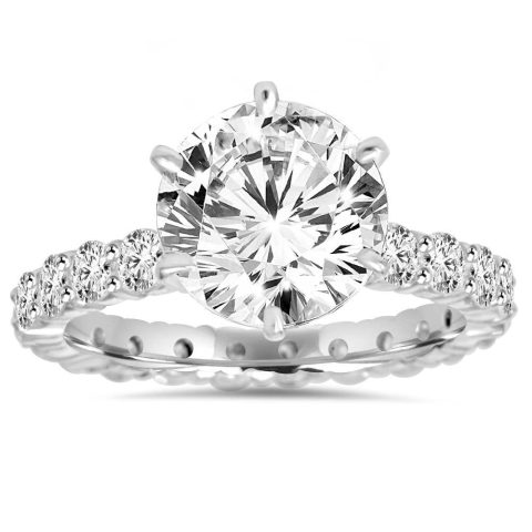 5.50CT Diamond Eternity Engagement Ring 14K White Gold