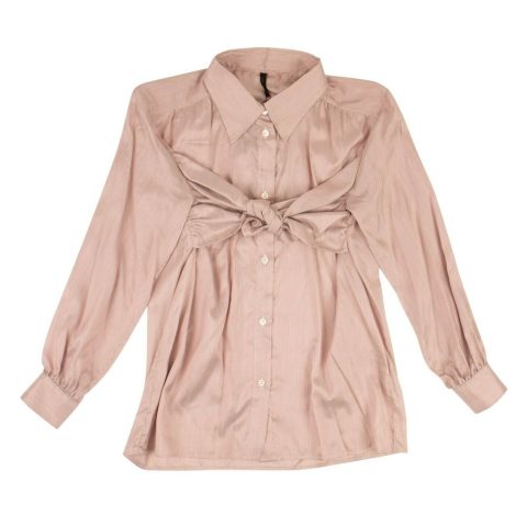 Unravel Project Silk Striped Knotted Button Down Shirt – Red