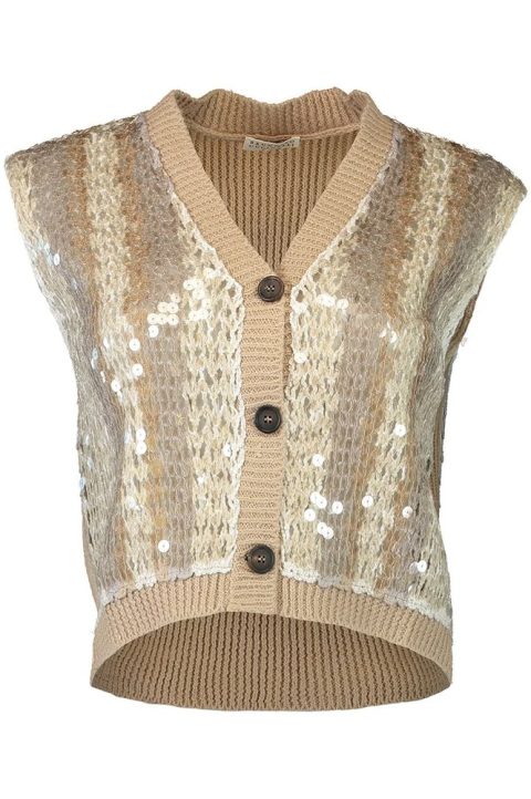 Brunello Cucinelli Women’s Sequin Stripe Vest In Brown