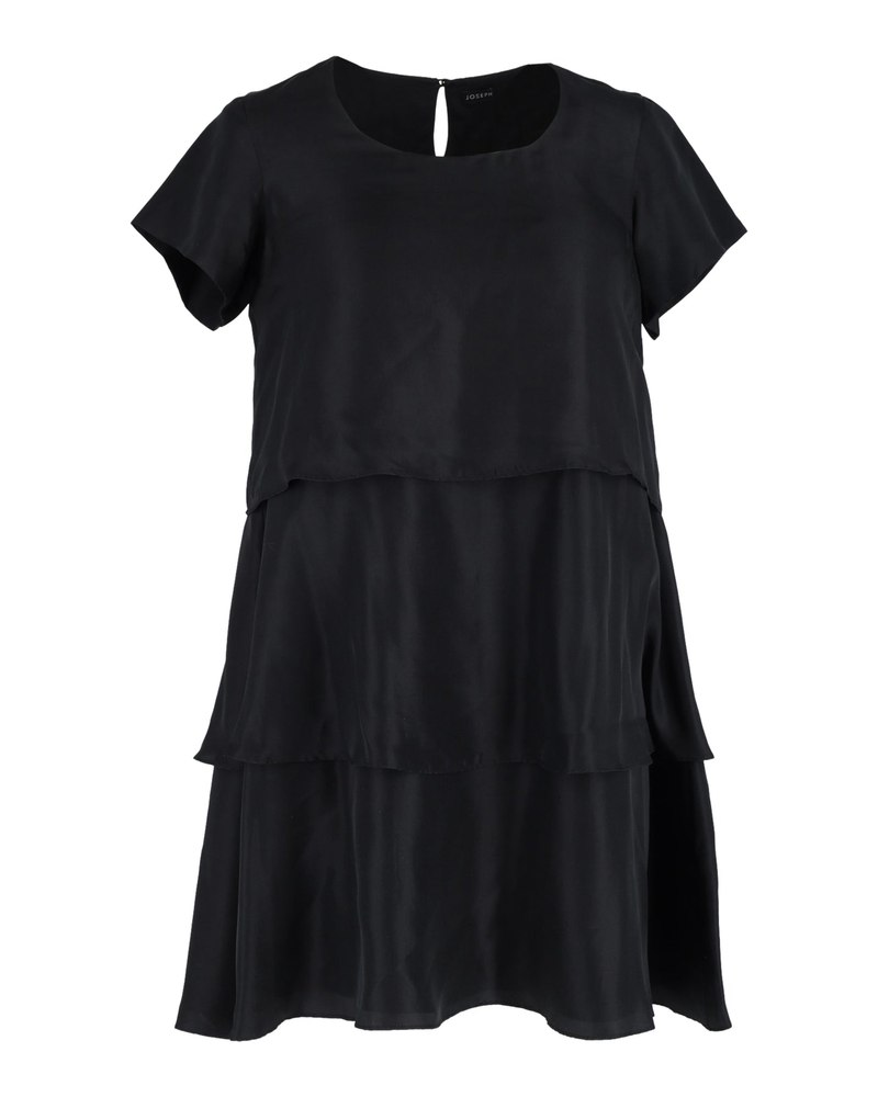 Joseph Tiered Mini Dress in Black Silk Cotton