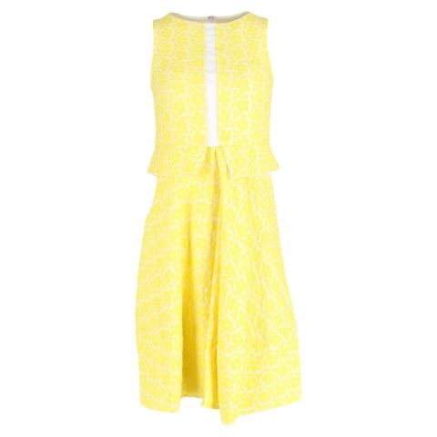 Jil Sanders Floral Sleeveless Midi Dress in Yellow Cotton
