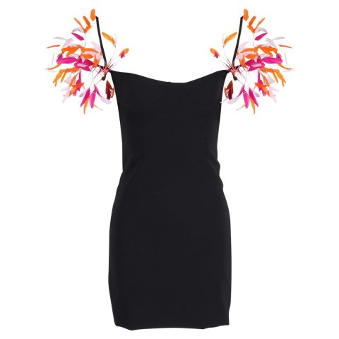 Attico Feather-Detail Mini Dress in Black Polyester