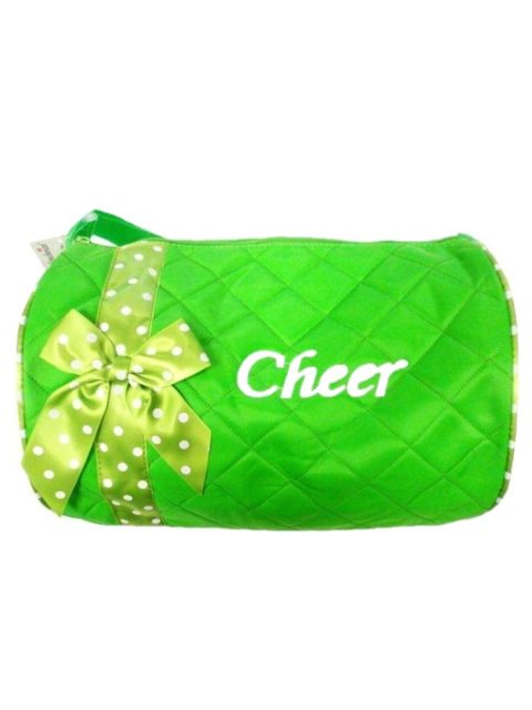 Girls Green Quilted Polka Dot Ribbon Detail Cheer Duffel Bag
