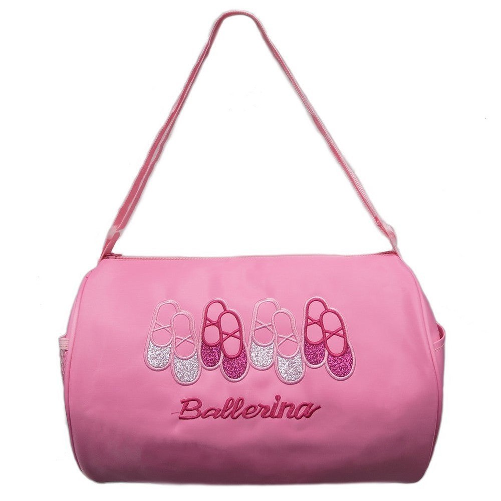 Girls Pink 4 Pair Ballet Shoes “Ballerina” Detail Stylish Duffel Bag