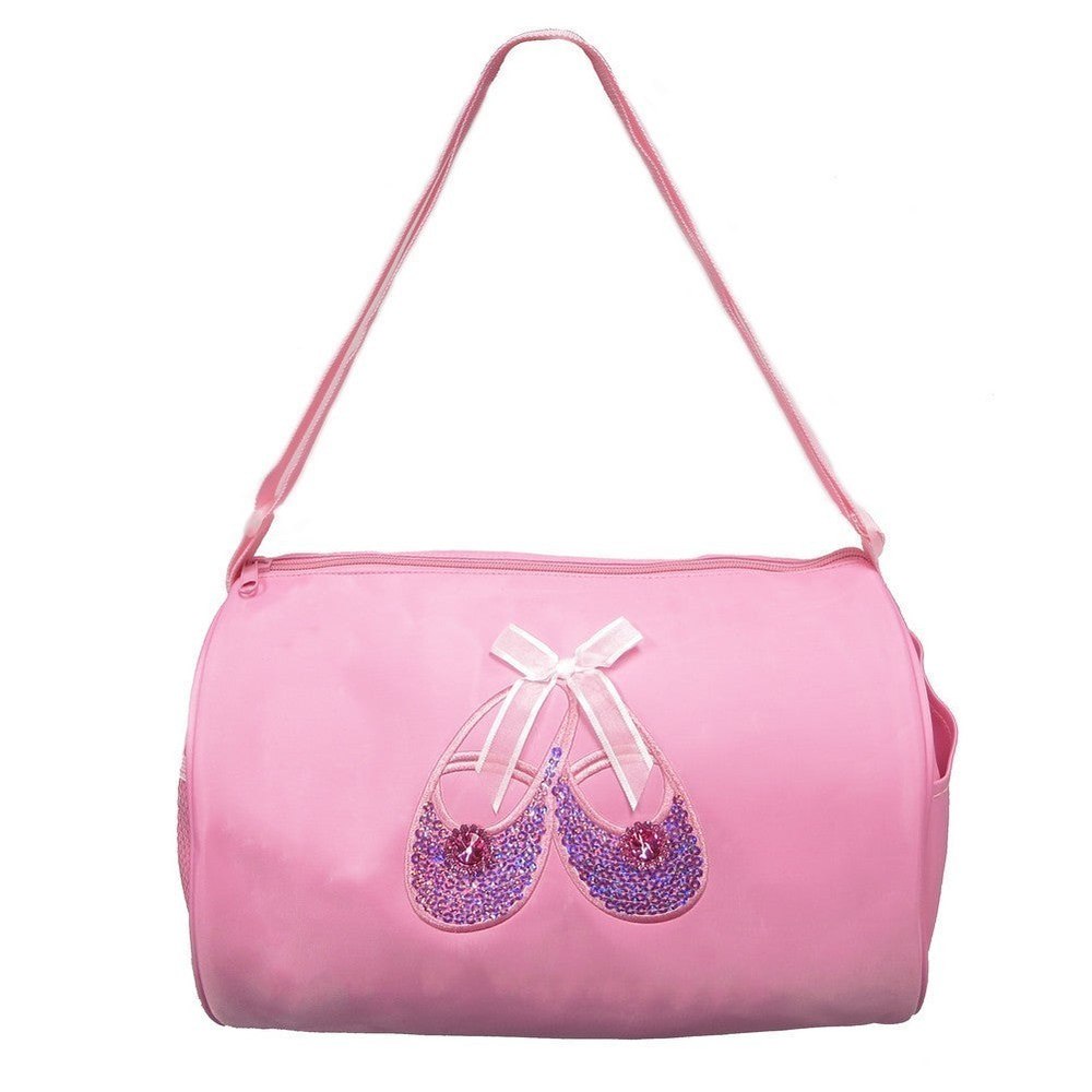 Girls Pink Rhinestone Sequin Ballet Shoe Applique Duffel Bag