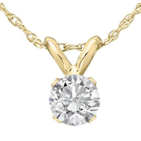 3/4ct Diamond Round Solitaire Necklace 14K Yellow Gold Pendant Lab Grown