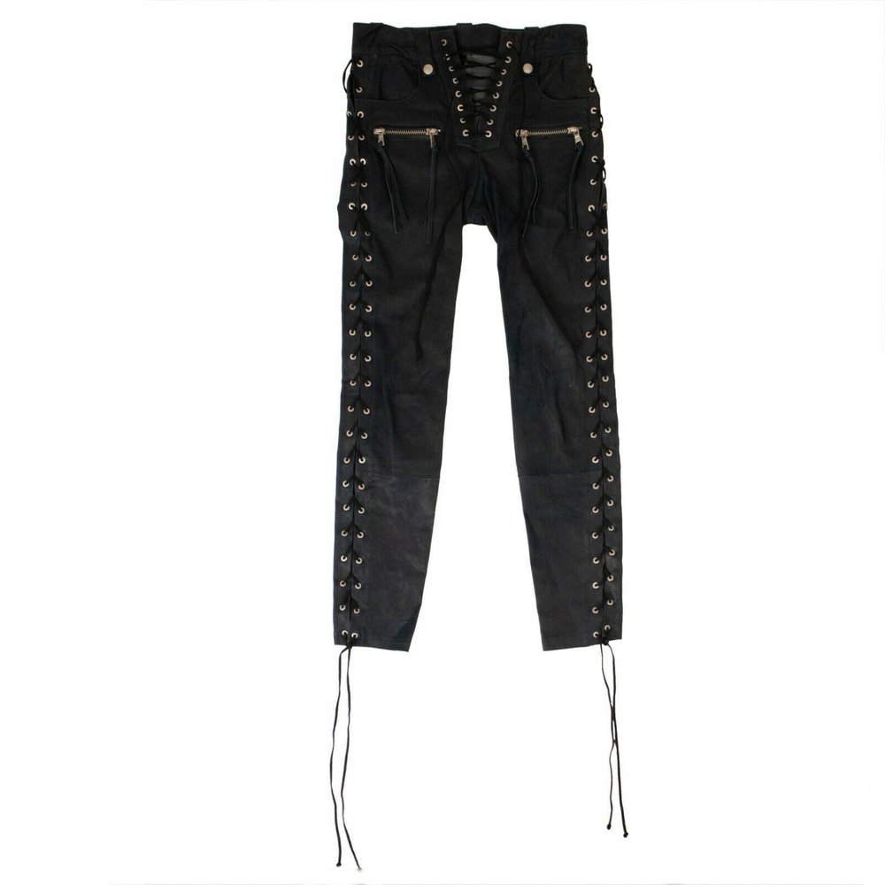 Unravel Project Leather Side Lace Up Skinny Pants – Blue