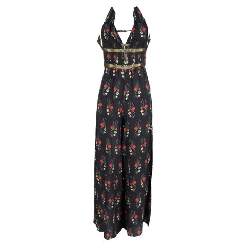 Rixo Floral Wideleg Jumpsuit in Black Silk