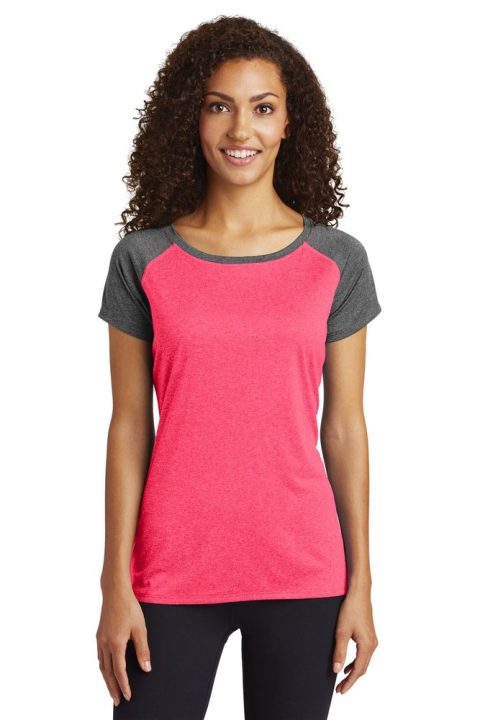 Sport-Tek Women’s Heather-On-Heather Contender Scoop Neck Tee. LST362