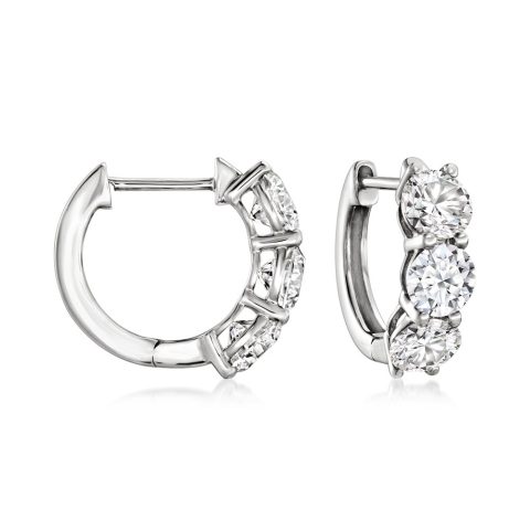 Ross-Simons Lab-Grown Diamond Huggie Hoop Earrings in 14kt White Gold