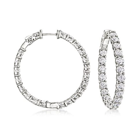 Ross-Simons Lab-Grown Diamond Inside-Outside Hoop Earrings in 14kt White Gold