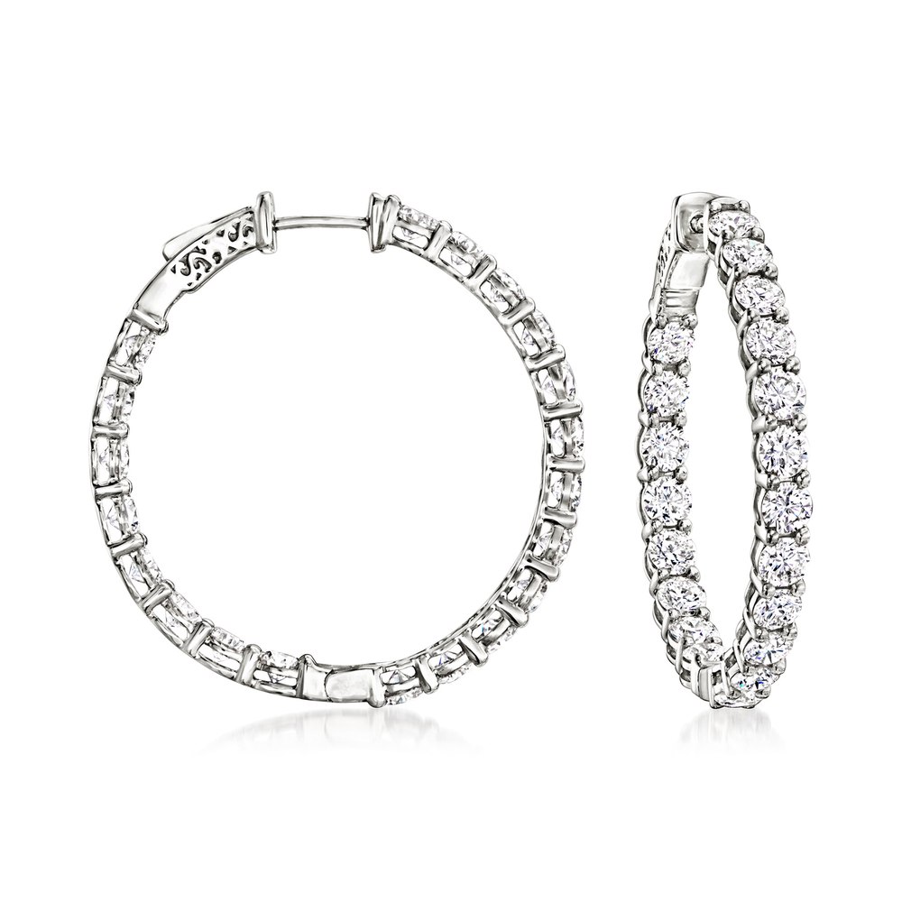 Ross-Simons Lab-Grown Diamond Inside-Outside Hoop Earrings in 14kt White Gold