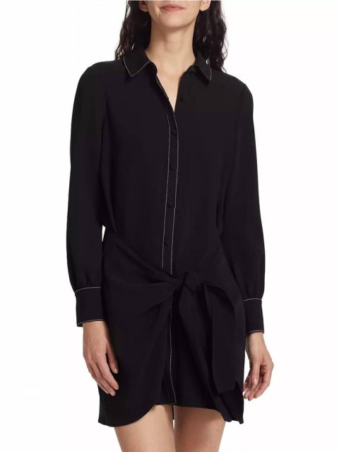 Crepe Gaby Wrap Skirt Shirt Dress In Black/ivory