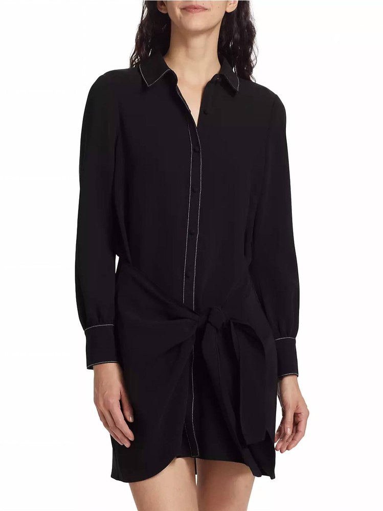 Crepe Gaby Wrap Skirt Shirt Dress In Black/ivory