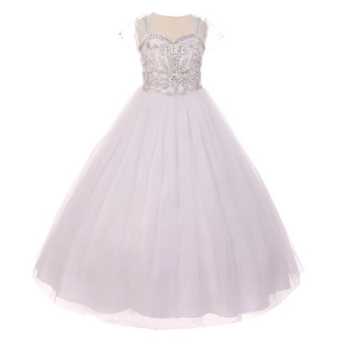 Little Girls White Bedazzled Rhinestone Tulle Bolero Special Occasion Dress 4-6