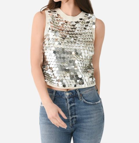 Cora Tank In Ivory/silver Sequins